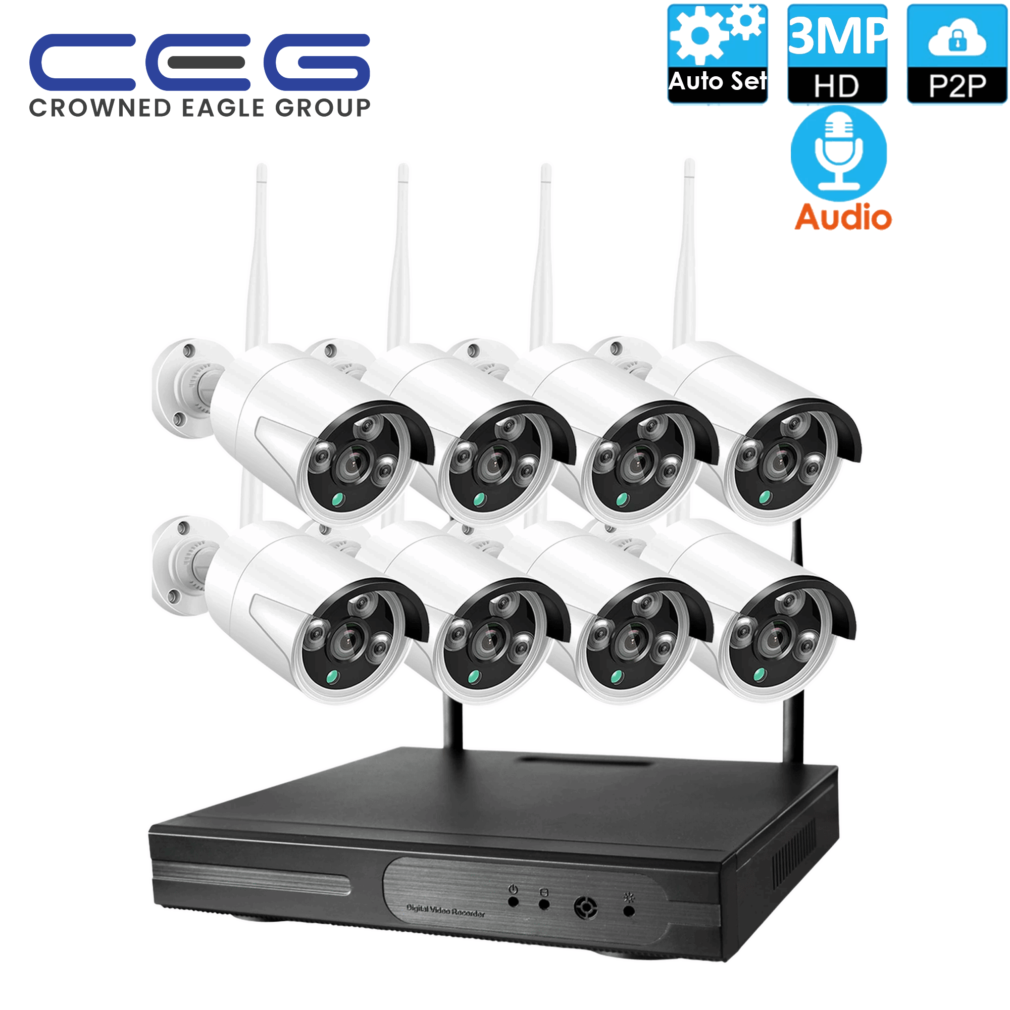 CEG 3MP 8CH HD Audio Wireless NVR Kit P2P 1080P Indoor Outdoor IR Night Vision Security 8CH 3MP Network IP Cameras WIFI CCTV System - Bargain Stock