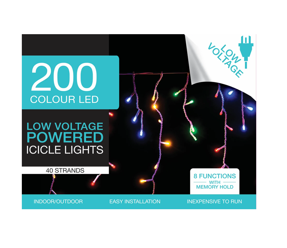 200 Multi Colour LED - Low Voltage Powered Icicle Light - Bargain Stock